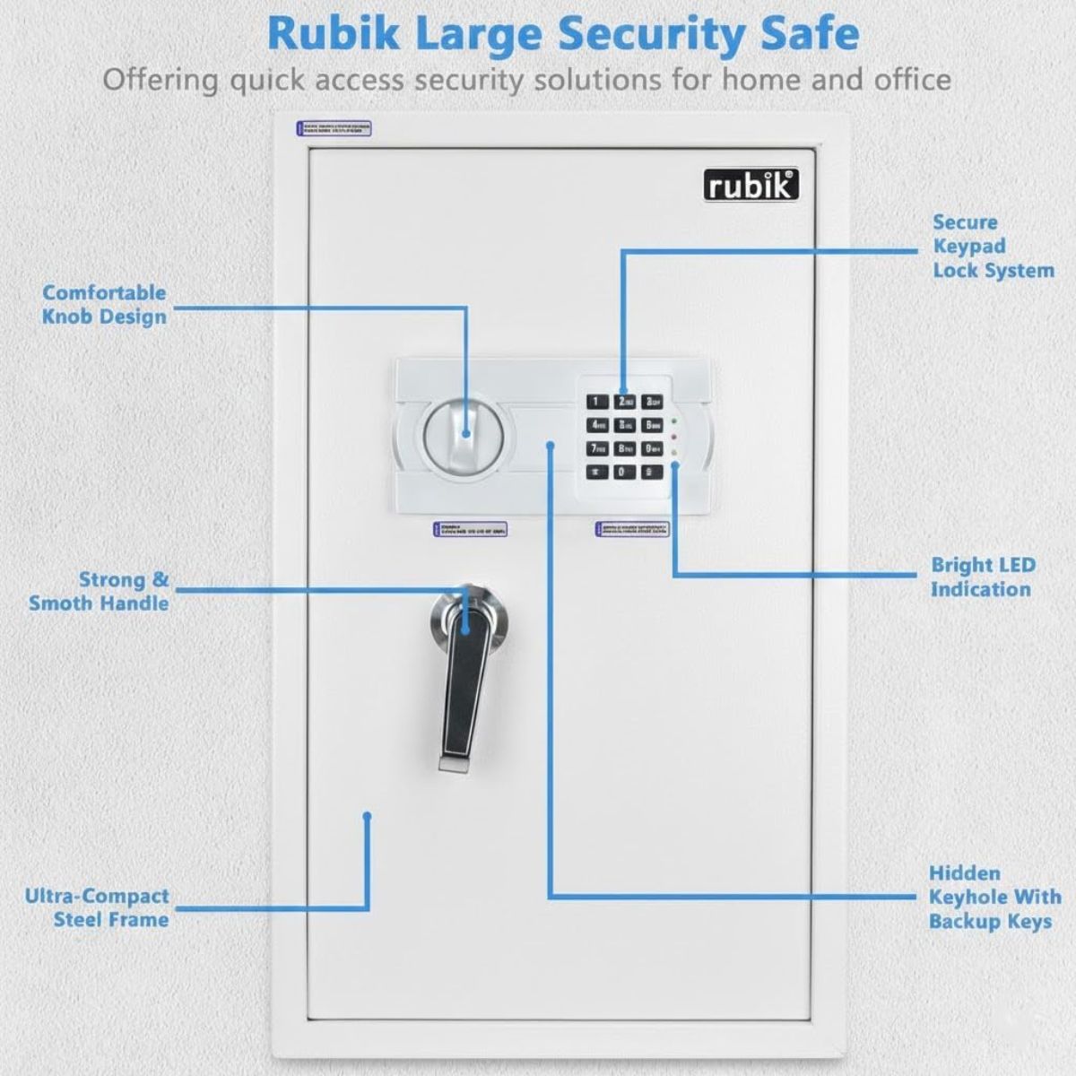 Rubik Large Safe Box with Digital Keypad & Key Lock – 60x36x30cm, White | RB60EG-W
