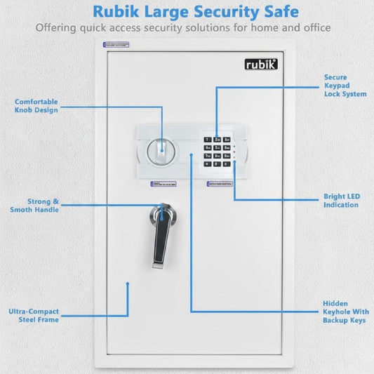 Rubik Large Safe Box with Digital Keypad & Key Lock – 60x36x30cm, White | RB60EG-W