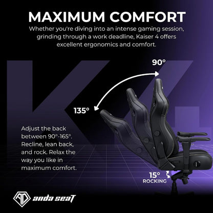 AndaSeat Kaiser 4 L Gaming Chair | Black Linen Fabric | 5D Armrests | Pop-Out Lumbar Support | 135° Recline