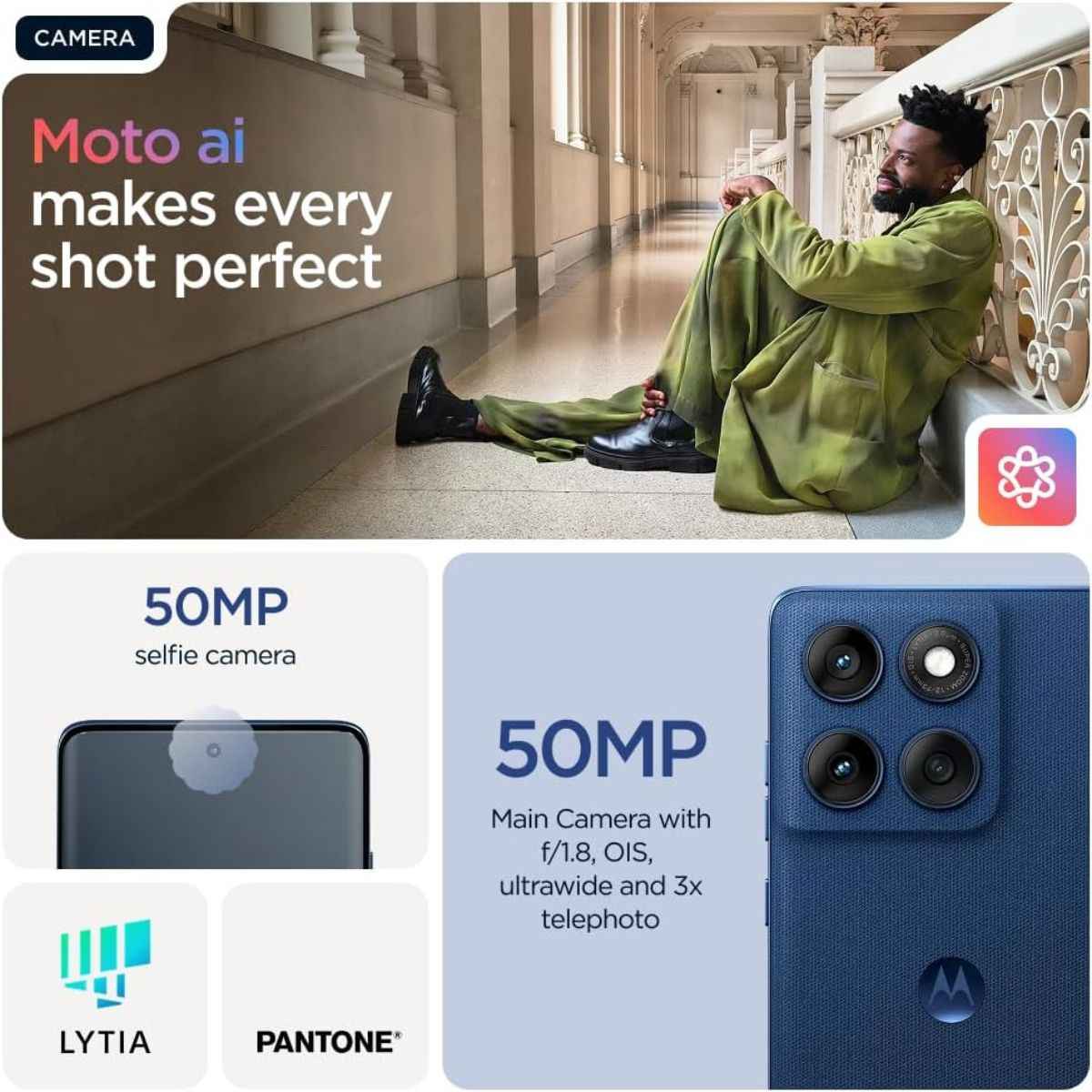 Motorola Edge 60 5G Smartphone, 12GB RAM + 12GB RAM Boost, 512GB Storage, MediaTek Dimensity 7300, 6.67" pOLED 120Hz Display, 50MP AI Camera, IP68/IP69, Android 15, PANTONE Shamrock, UAE Version