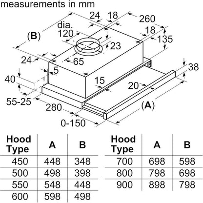 Siemens LI93TCA10M iQ100 Telescopic Cooker Hood, 90cm Width, Built-in Installation Type, 3 Speed Settings, 67dB Sound Power, Silver Metallic
