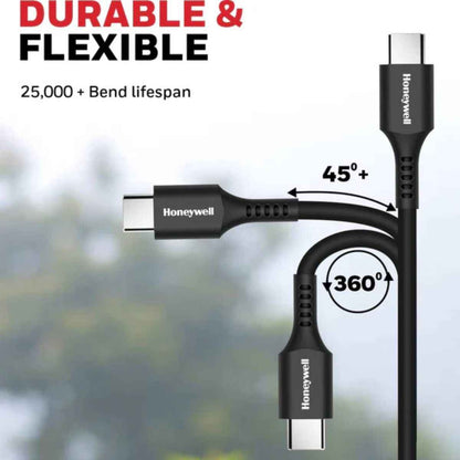 Honeywell Type-C to Type-C USB 2.0 Cable, 1.8 Mtr, Fast Charge & Ultra Soft Silicone Sync Cable, Black