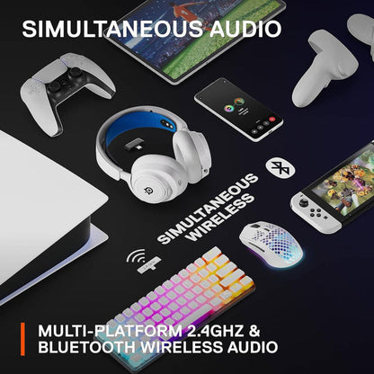 SteelSeries Arctis Nova 7P Wireless Multi-System Gaming & Mobile Headset, Nova Acoustic System, 2.4GHz & Simultaneous Bluetooth, 38Hr Battery, ClearCast Gen2 Mic, PlayStation, PC, White | 61561