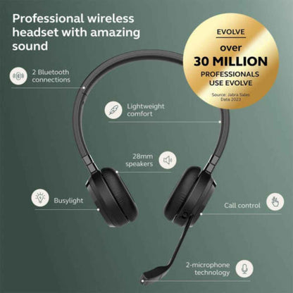 Jabra Evolve 65 TE MS Stereo Headphones – Bluetooth Wireless Business Headset, Black | 6699-833-309