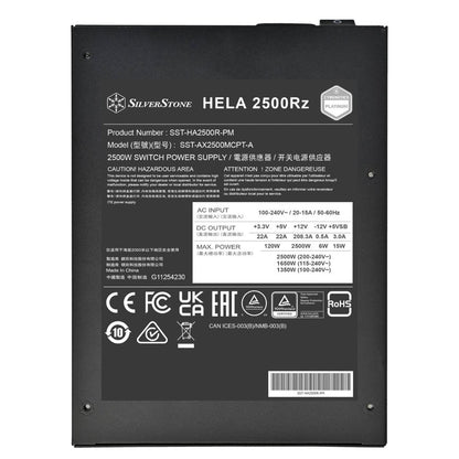 Silverstone HELA 2500Rz Cybenetics Platinum 2500W ATX 3.1 & PCIe 5 Fully Modular ATX Power Supply, 135mm Dual Ball Bearing Fan Cooling System, Active PFC, Black
