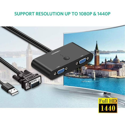 UGREEN VGA 2-in-1-Out Switch 2-Port Audio Video Switcher | 1920×1080 @ 60Hz | Manual Switch Button | Black | 30711