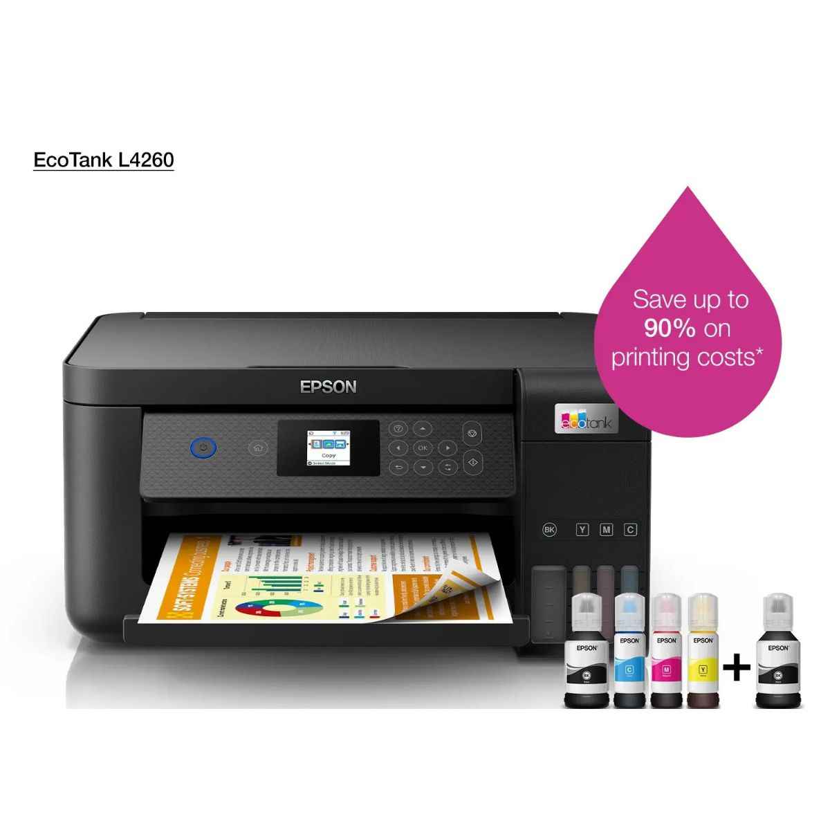 Epson EcoTank L4260 Wi-Fi Duplex AIO Ink Tank Printer, Borderles Printing Up to A4 Size, Auto Duplex, 5760x1440 dpi Resolution, 10.5ipm/5.0ipm Print Speed, Spill-Free Ink Refilling, Black | C11CJ63415