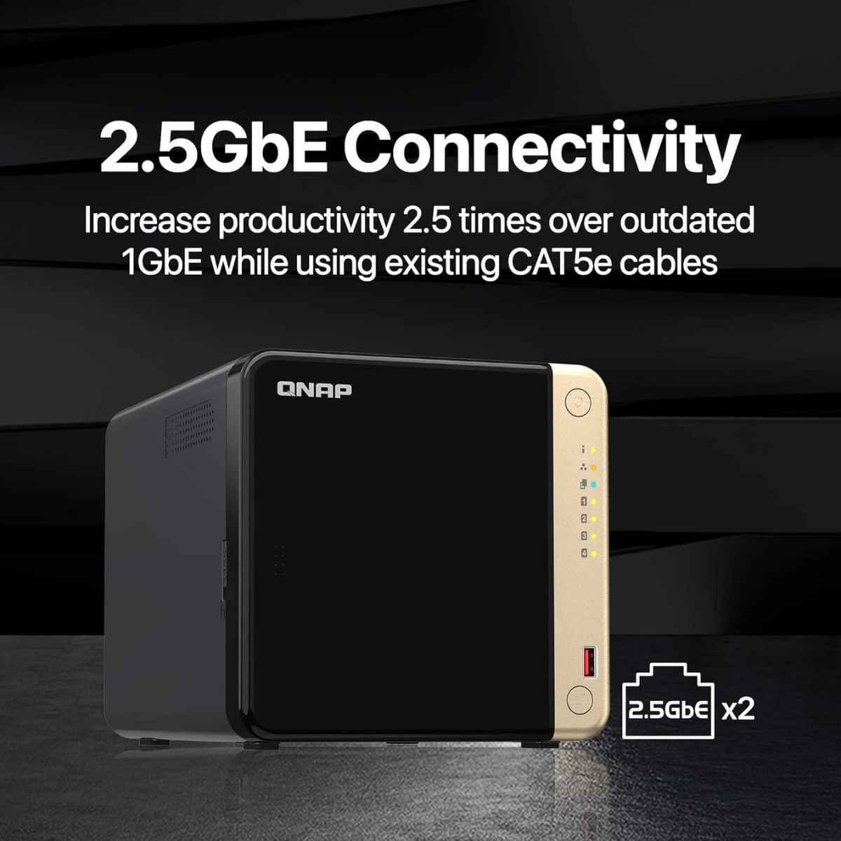 QNAP TS-464-8G 4-Bay Desktop NAS – Intel® Celeron®, 2.5GbE, NVMe, HDMI | 3 Years Warranty