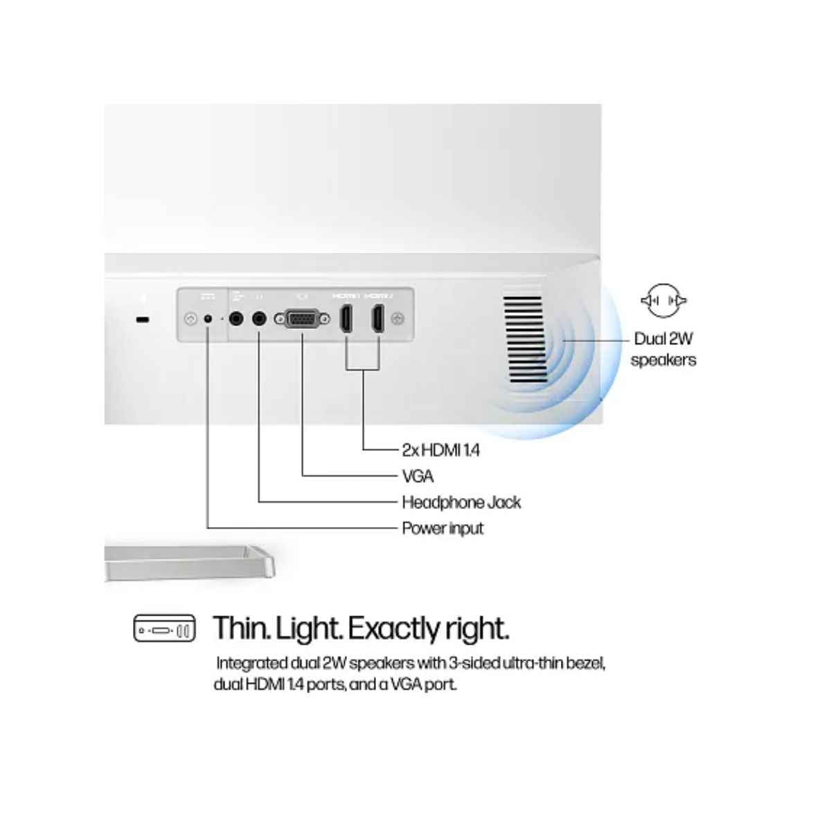 HP Series 5 Monitor, 27" FHD IPS Display, 100Hz Refresh Rate, 5ms (GtG W/ Overdrive) Response Time, 2x 2W Speaker, Tilt Adjustable, 3-Sided Micro-Edge Bezel, White/Silver
