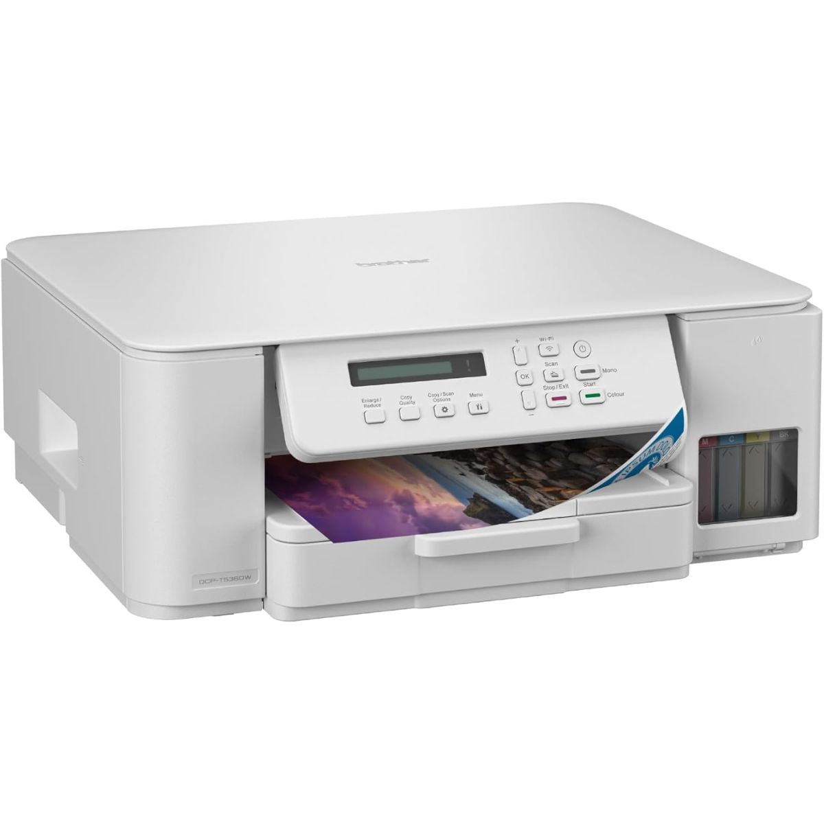 Brother Wireless All In One Ink Tank Printer, Automatic Duplex Print, Wireless & Mobile Print, Compact Design, White - DCP-T536DW