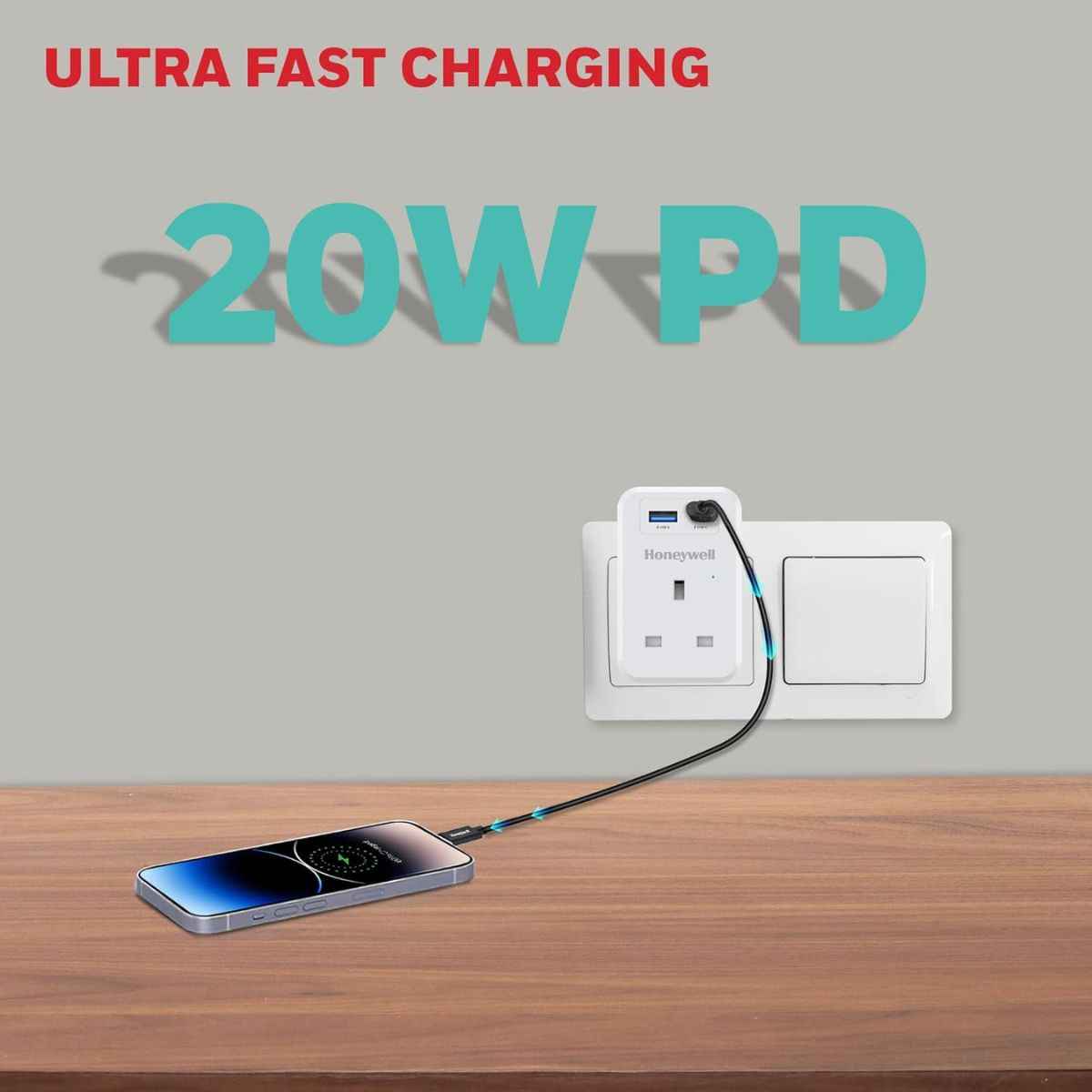 Honeywell 3 Out Surge Cube, Spike Guard, 1 Outlet, PD20W & USB A Port, 255 Joules