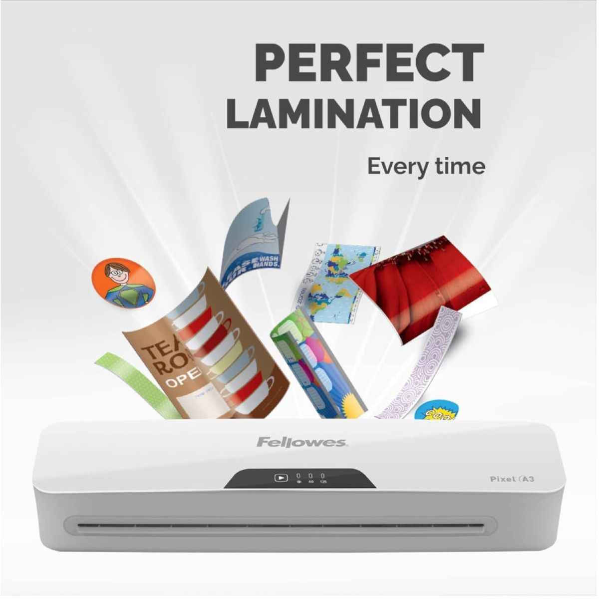 Fellowes Pixel A3 Laminator | Supports 80–125 Micron Pouches | Quick Warm-Up | Jam Release Lever | Auto Shut-Off | White