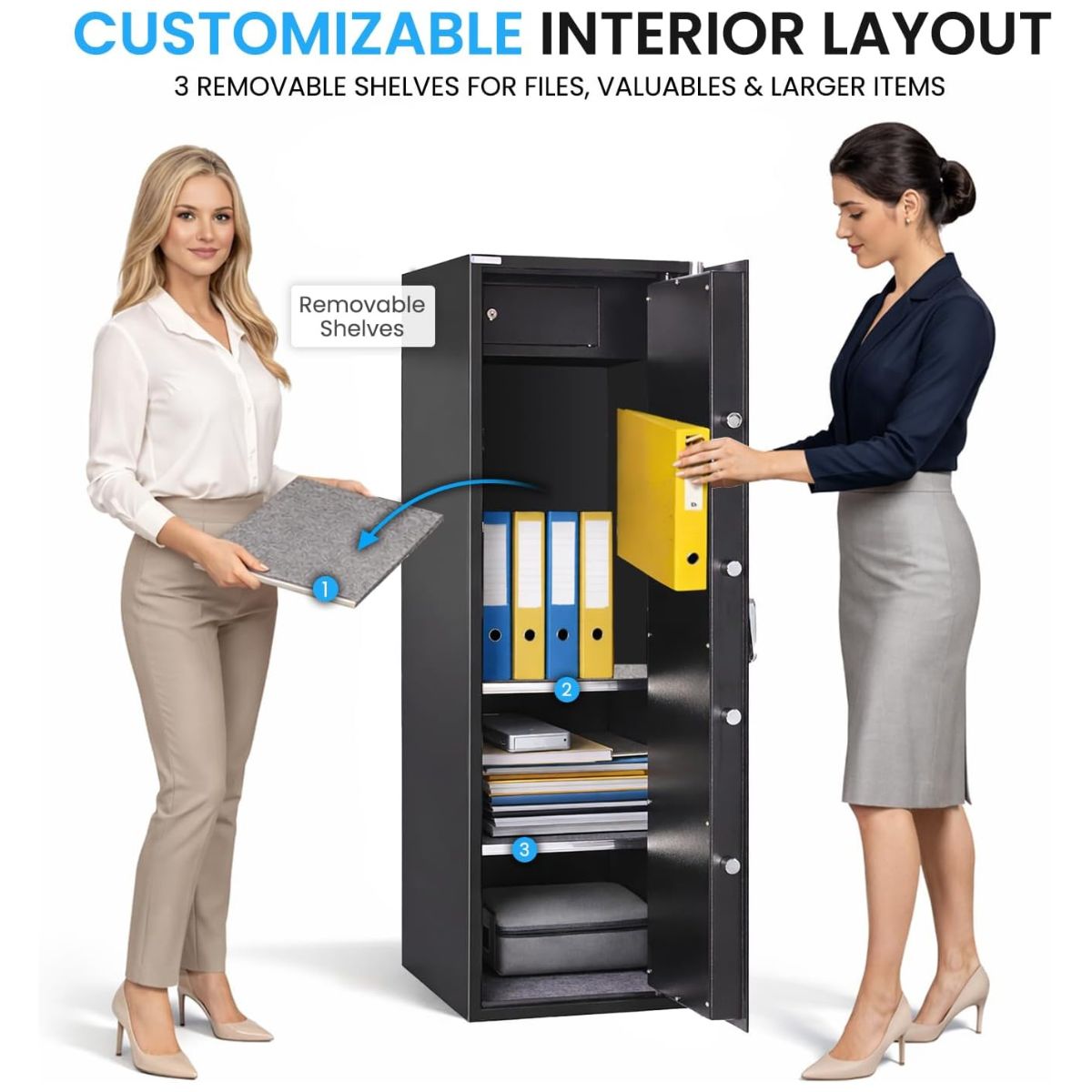 Rubik Large Safe Box 1.3 Meter Tall, Digital Keypad and Key Lock, Security Locker for Money Files folder Documents Jewelry Home Office (130x40x50cm) RB130EG Black