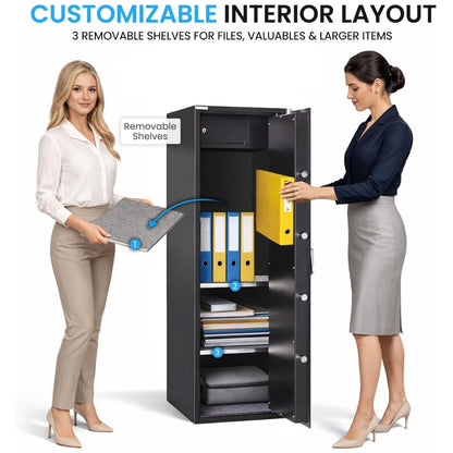 Rubik Large Safe Box 1.3 Meter Tall, Digital Keypad and Key Lock, Security Locker for Money Files folder Documents Jewelry Home Office (130x40x50cm) RB130EG Black