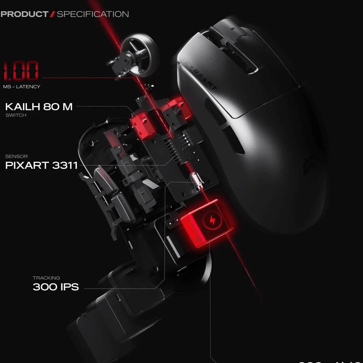 Cybeart Artemis Wireless Gaming Mouse – 1000Hz, 52g Ultra-Light, 24,000 DPI, Tri-Mode
