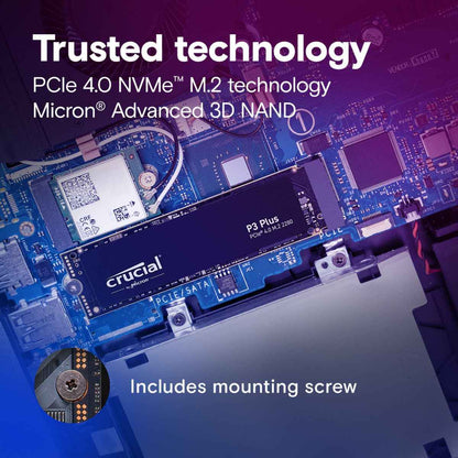 Crucial 4TB P3 Plus NVMe PCIe 4.0 M.2 Internal SSD, Up to 4800MB MB/s Sequential Read & Up to 4100MB/s Sequential Write Speeds, Micron 3D NAND, 1.5H Hour MTBF, SMART & TRIM Support | CT4000P3PSSD8