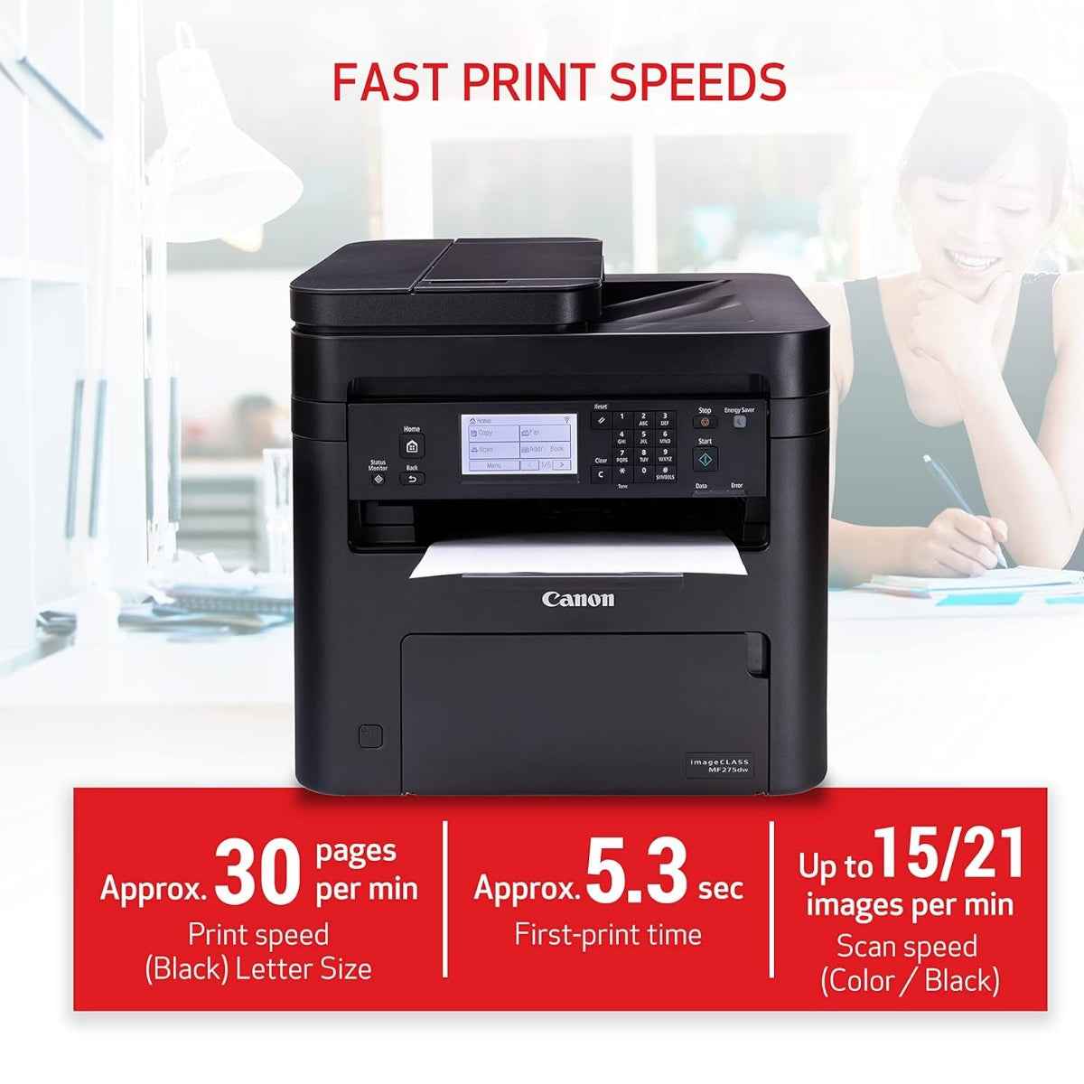 Canon imageCLASS MF275dw Wireless All-In-One Monochrome Laser Printer – Print, Scan, Copy, Fax, 29 ppm, Duplex Printing, WiFi, 35-Sheet ADF, Black | 5621C004