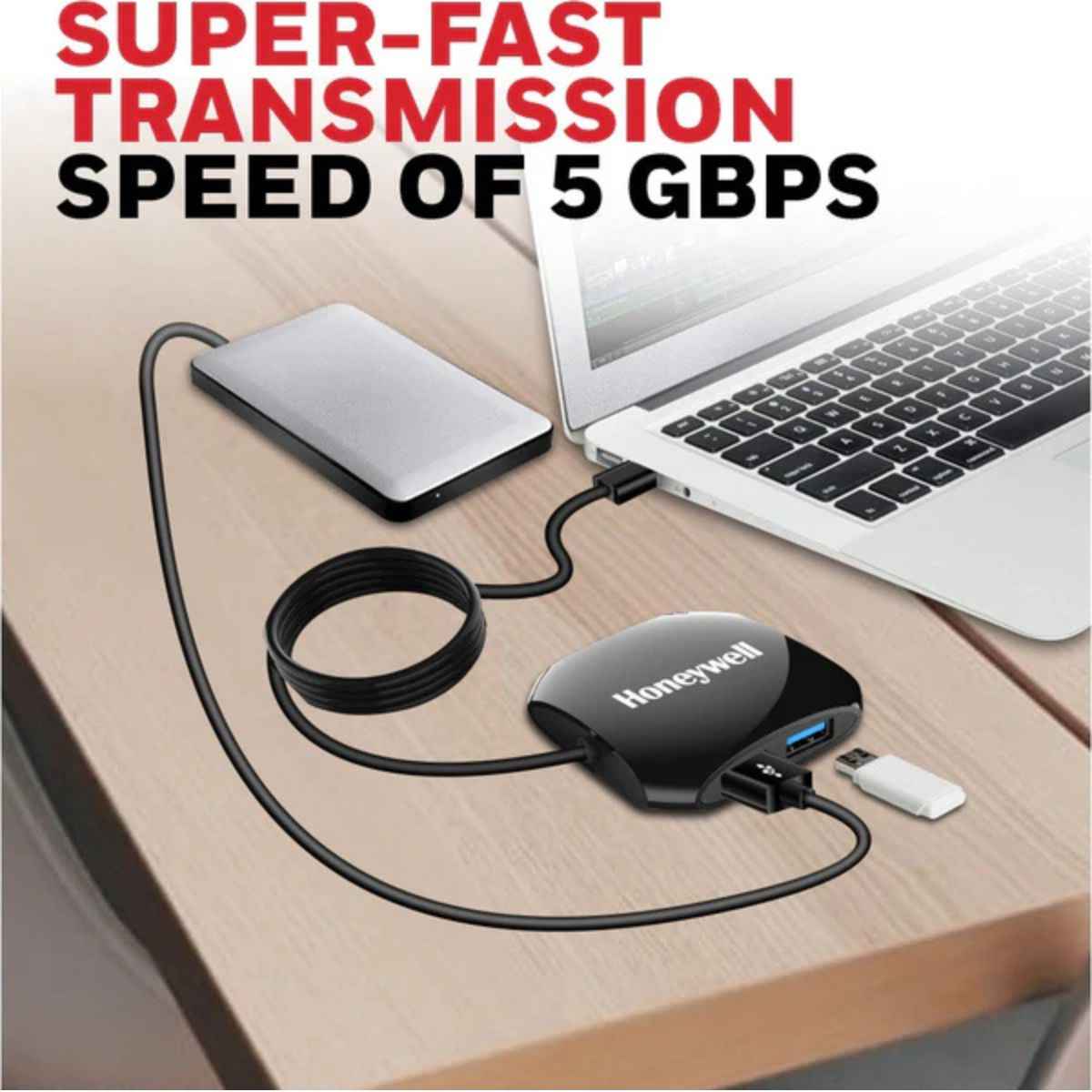 Honeywell Momentum Port 4-1 USB 3.0 Hub,Transmission Speed 5GBPS,Universally Compatible with All USB PC,Laptop, Speaker, Mobile, Pen Drive, Hard Drive, Keyboard Printer