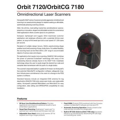 Honeywell MK7120 Laser Barcode Scanner, 4842 Lux Light Level, Reads Standard 1D & GS1 DataBar Symbologies, 20 Scan Line Omnidirectional Pattern, Black | MK7120