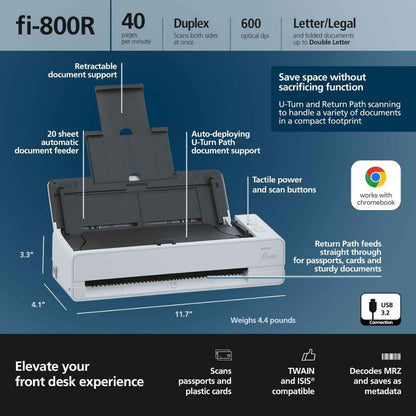Ricoh fi-800R Ultra-Compact, Color Duplex Document Scanner with Dual Auto Document Feeders (ADF) | PA03795-B001