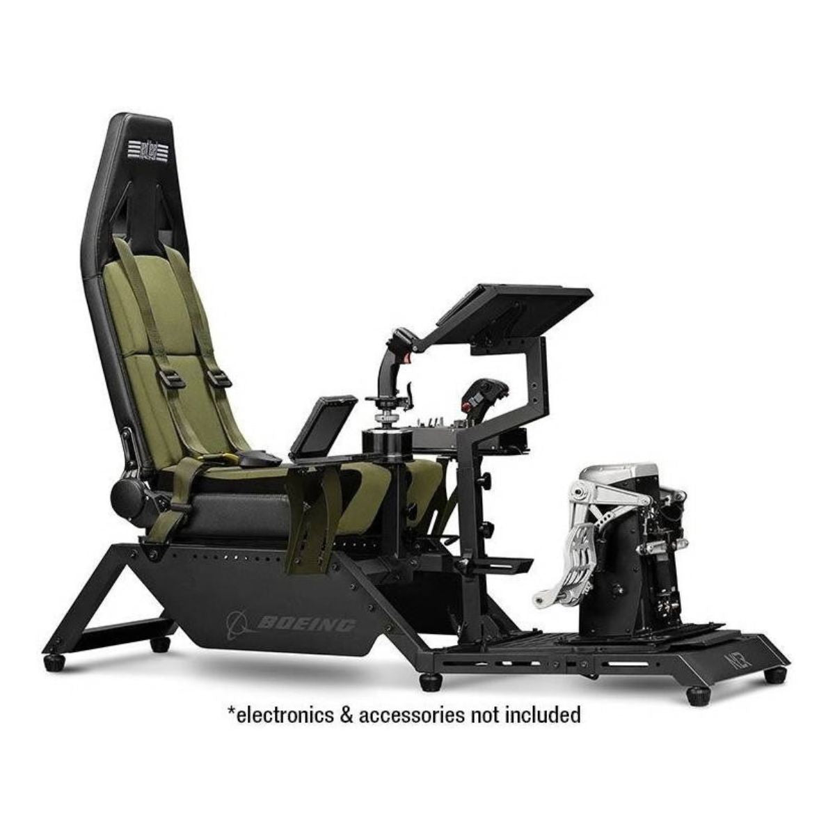 Next Level Racing Flight Simulator Boeing Military Edition | Dedicated Flight Cockpit | Wide Adjustments | Green Canvas Seat | Black/Green | NLR-S028