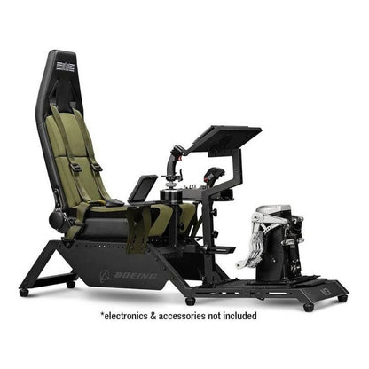 Next Level Racing Flight Simulator Boeing Military Edition | Dedicated Flight Cockpit | Wide Adjustments | Green Canvas Seat | Black/Green | NLR-S028