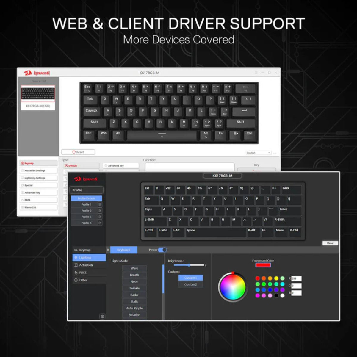 Redragon FIZZ K617 Black Magnetic Hall Effect Gaming Keyboard – 60% Compact, Rapid Trigger, 8K Polling, Adjustable Actuation, RGB