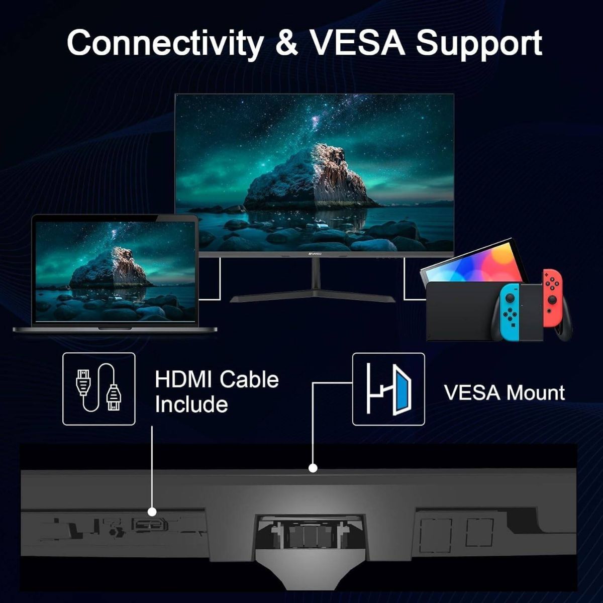 Sansui ES-22X3 22" Full HD IPS Monitor – 75Hz, 14ms, Adaptive Sync, HDMI &amp; VGA (Black)