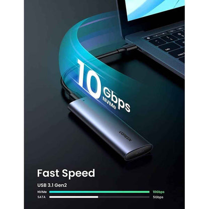 UGREEN M.2 NVMe SSD Enclosure Adapter, USB-C 3.1 Gen 2, 10Gbps, Aluminum External NVMe PCIe M-Key SSD Enclosure, Gray | 10902