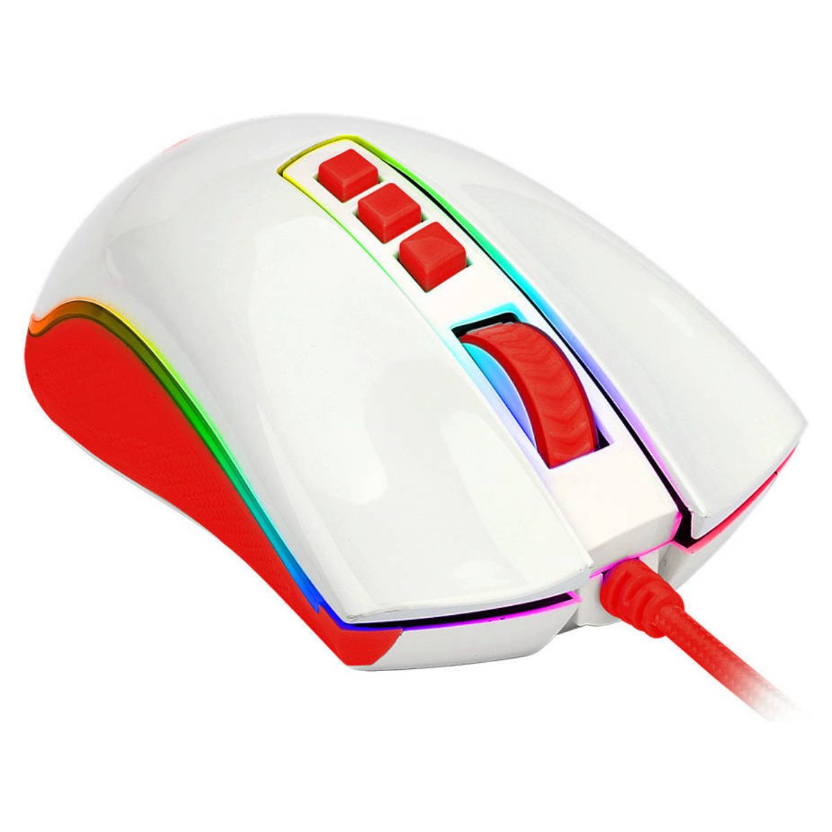 Redragon Cobra Cherry M711C Gaming Mouse, 12400 DPI, RGB, 7 Programmable Buttons, Pixart Sensor, White/Red