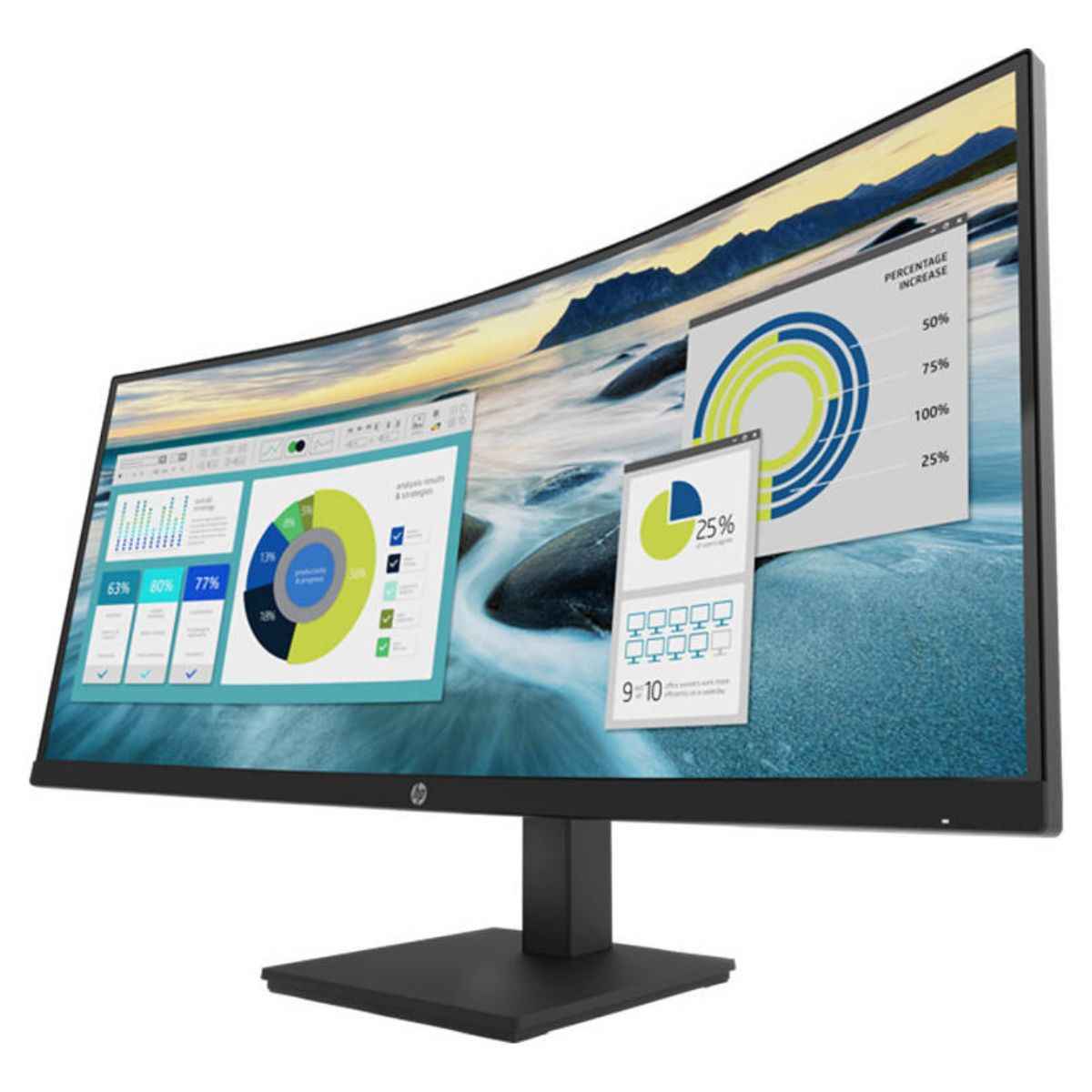 HP WQHD USB-C 34" Curved Monitor, WQHD (3440 x 1440) VA Display, 100 Hz Refresh Rate, 5ms Response Time, 85% NTSC, Height Adjustable, DisplayPort, HDMI & USB Type-C, Black