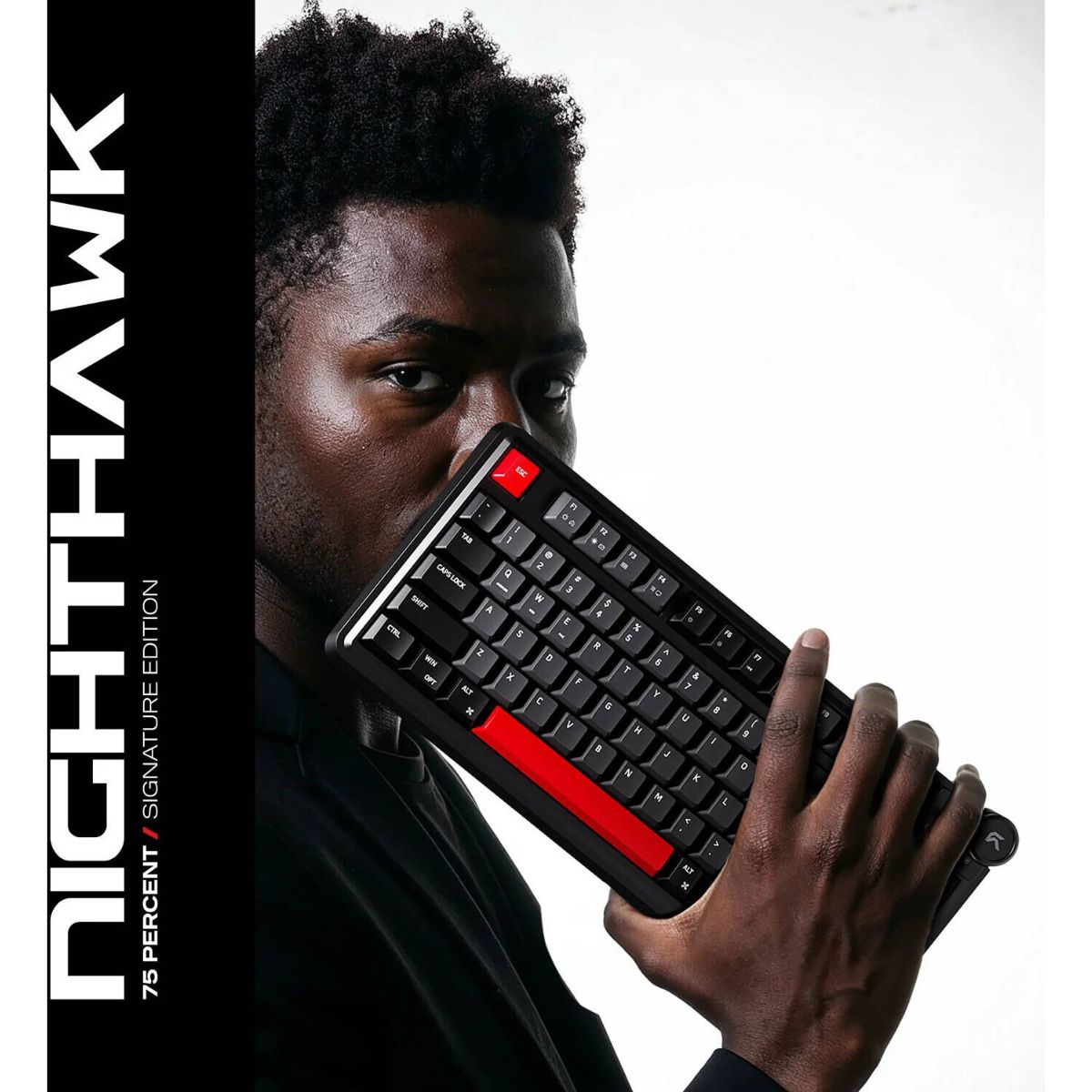 Cybeart Nighthawk 75 Signature Edition Gaming Keyboard – Tri-Mode, RGB, Hot-Swappable, 75% Layout (Batman / Black-Red-Gray / White)