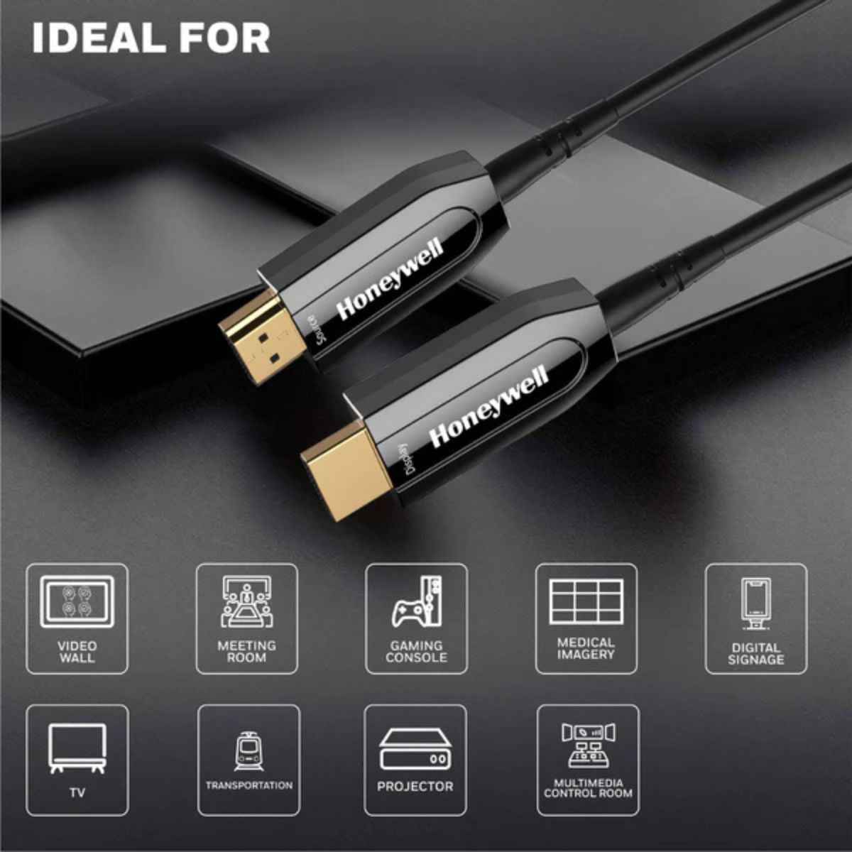 Honeywell HDMI AOC 2.1 Complaint 30M/50M, 48GBPS, Supports UHD Resolution of 8K@60Hz, Male-to-Male, High-Speed Fiber Optics Cable, Compatible with TV, Gaming Console, etc.