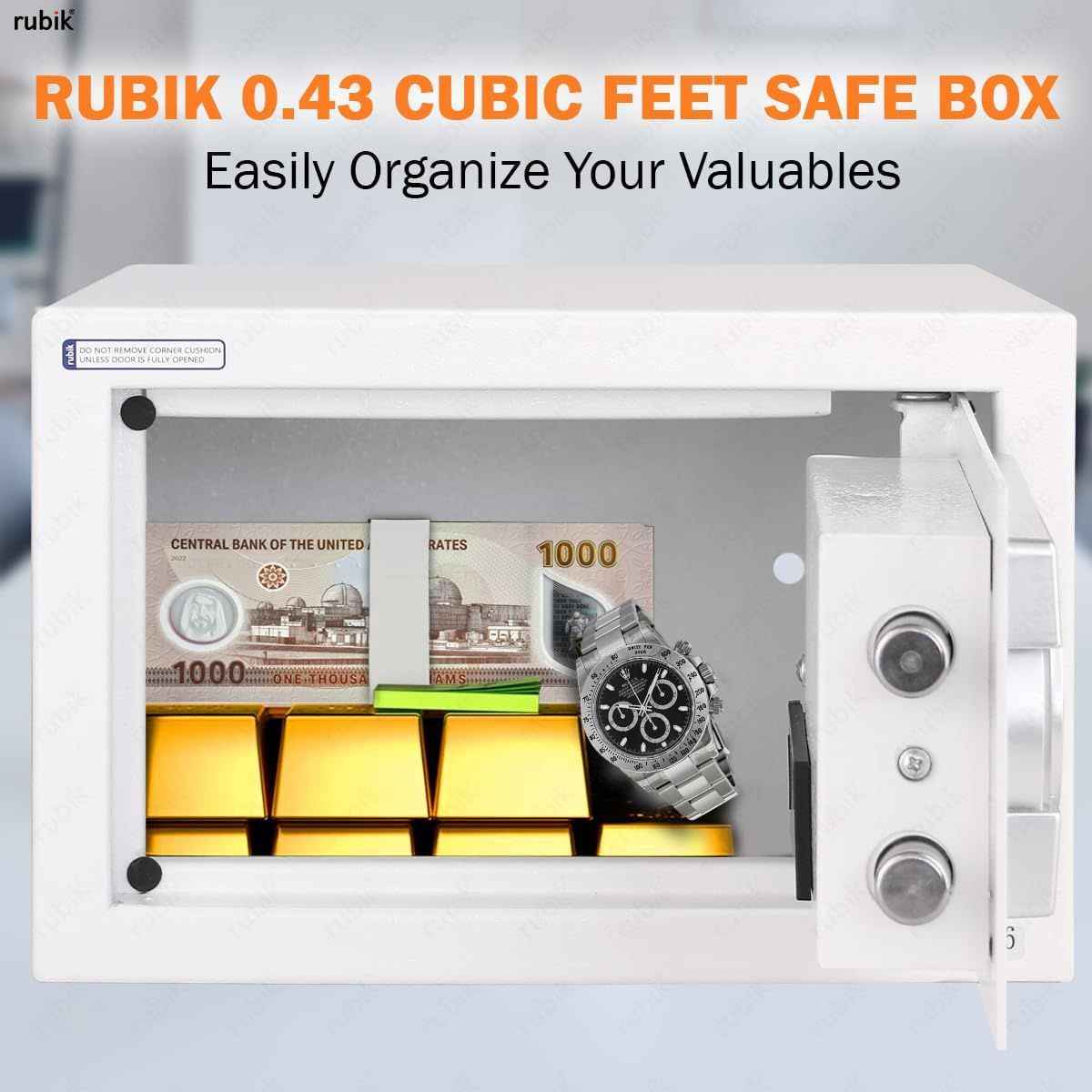 Rubik Small Safe Box with Digital Keypad & Key Lock – 20x31x20cm, Black, White