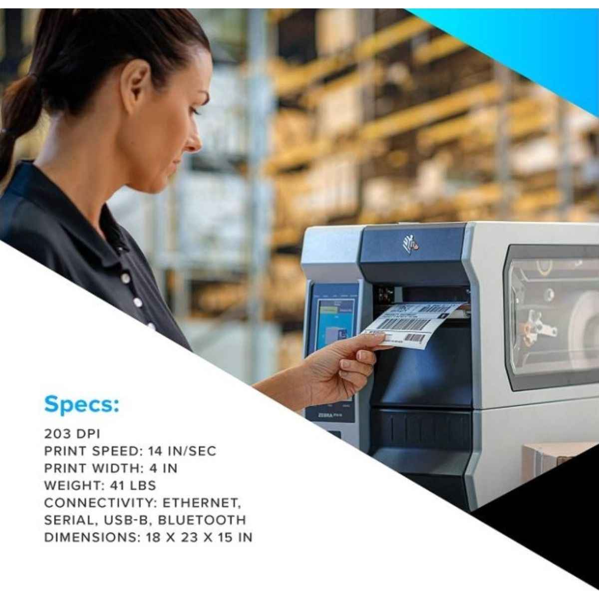 ZEBRA ZT411 Thermal Transfer Industrial Printer 203 dpi Print Width 4 in Serial USB Ethernet Bluetooth ZT41142-T010000Z