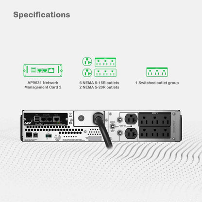 APC Smart-UPS SMT 2200VA 120V (SMT2200RM2UNC) - Line Interactive, Rackmount 2U, 6x NEMA 5-15R+2x NEMA 5-20R outlets, Network Card, AVR, LCD