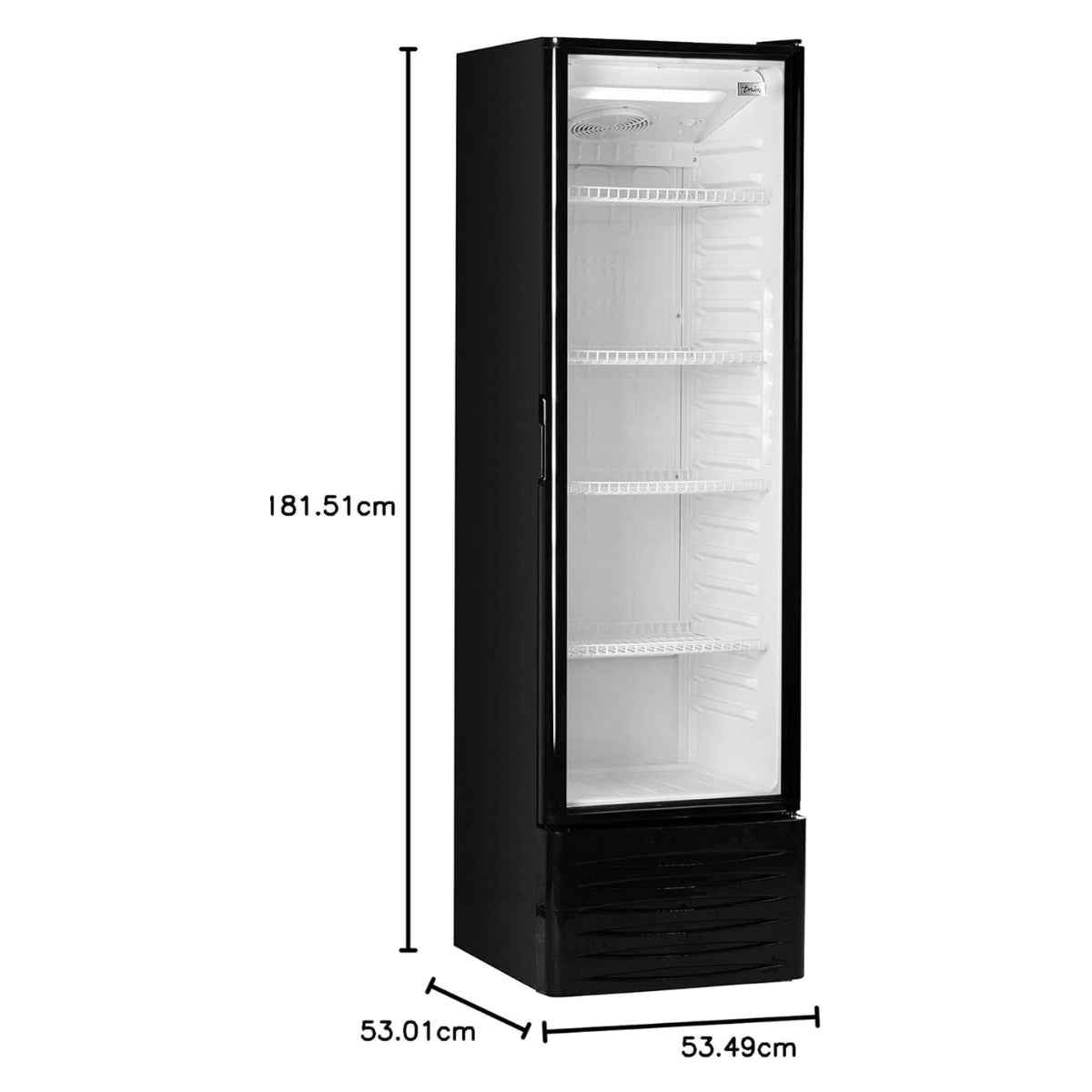 Terim TERSC320W 320L Upright Showcase Chiller – Single Door, Black Finish, Cooler for Beverage Display & Storage