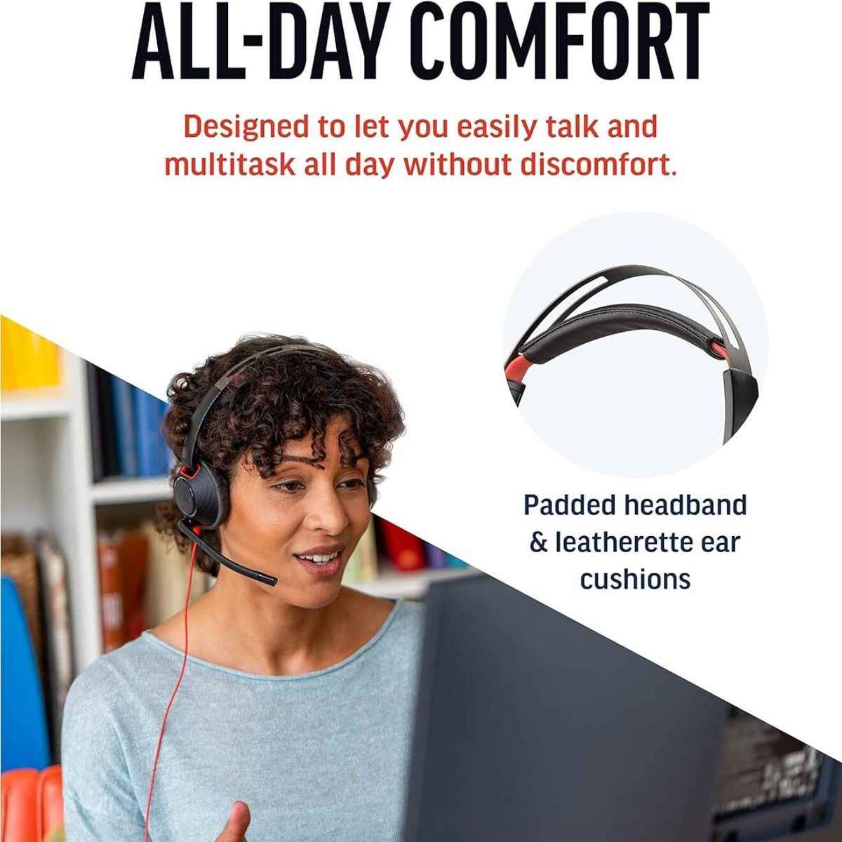 HP Poly Blackwire 5220 Stereo USB-A Headset, Dual Ear (Stereo) Computer Headset with Boom Mic - USB-A, 3.5 mm to connect to your PC, Mac, Tablet and/or Cell Phone