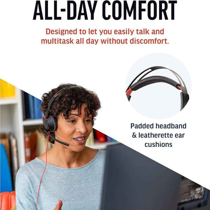 HP Poly Blackwire 5220 Stereo USB-A Headset, Dual Ear (Stereo) Computer Headset with Boom Mic - USB-A, 3.5 mm to connect to your PC, Mac, Tablet and/or Cell Phone