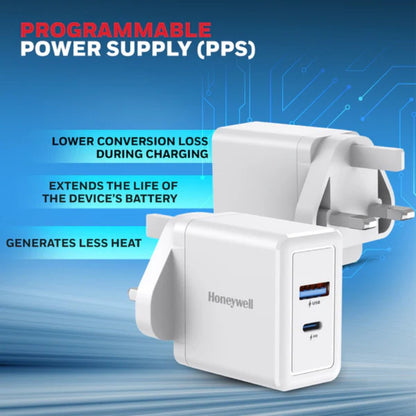 Honeywell Zest Charger PD30W, with Type C PD 3,0, Ultra-Fast Charging Compatible with iPhone, iPad, Samsung, Smartphones, Tablets, Power banks, Smart Watch, etc-White | HC000028/CHG/PD/WHT/30W/UK