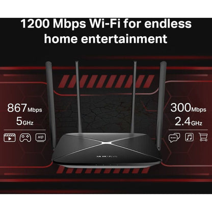 MERCUSYS AC12G AC1200 Dual-Band Gigabit Wi-Fi 5 Router | 1200 Mbps | 4× 5 dBi Antennas | 1× Gigabit WAN | 3× Gigabit LAN | IPTV | Guest Network