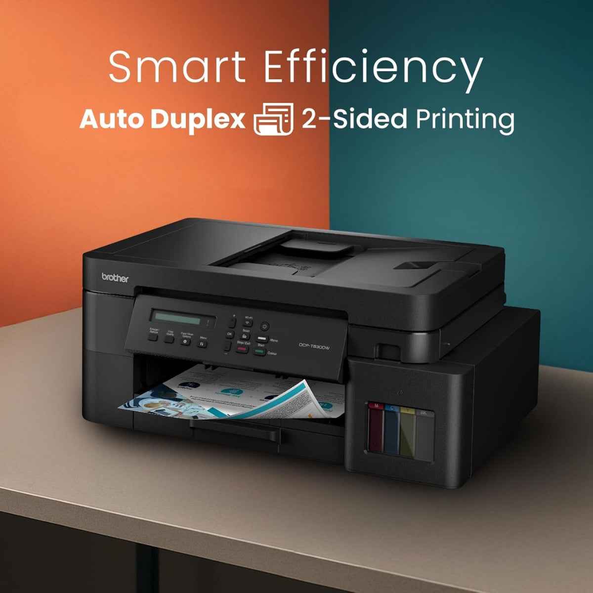 Brother DCP-T830DW Ink Tank  Black Printer, 1200 x 6000 DPI, 17 IPM Print Speed, Auto 2-Sided Duplex Printing, 20 Sheets Auto-Document Feeder, WiFi, WiFi-Direct, USB 2.0, LAN