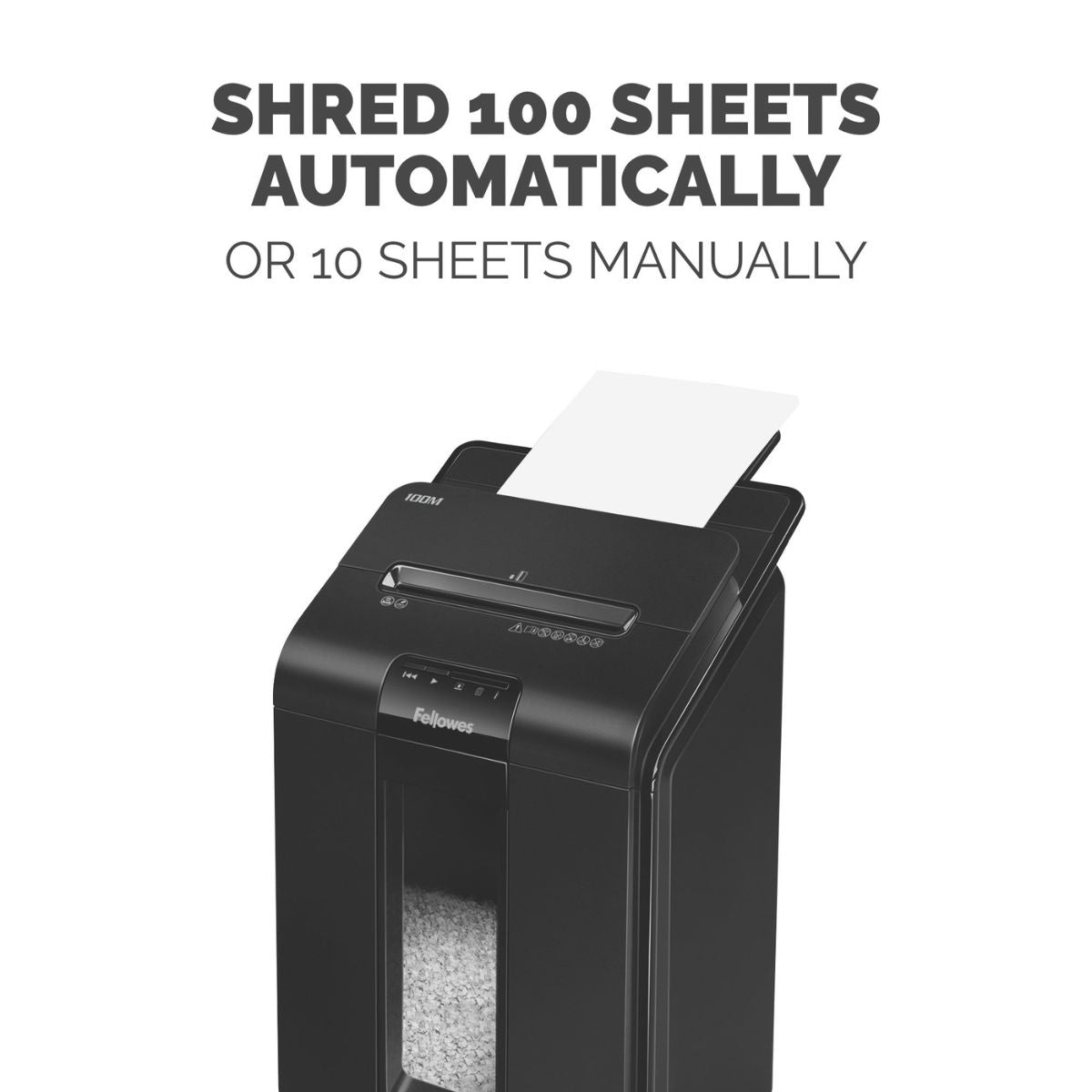 Fellowes AutoMax 100M Mini-Cut Paper Shredder | 100-Sheet Auto Feed | P-4 | 4 × 10mm | 23L Bin | 4629001