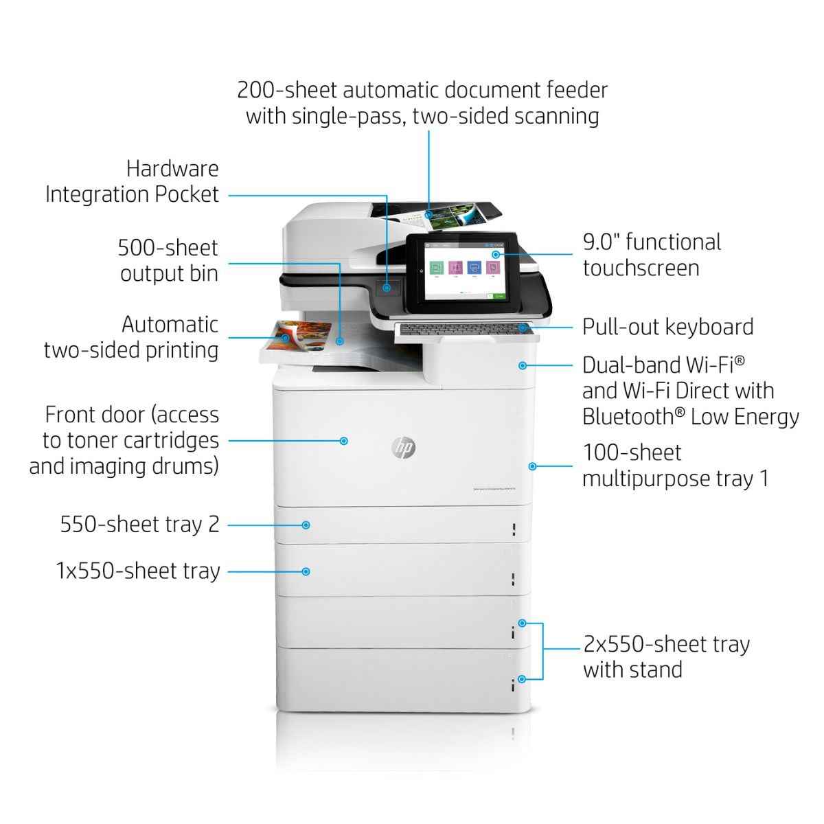 HP Color LaserJet Enterprise Flow MFP M776z Printer, Print, Copy, Scan, Fax, Up to 46 ppm, Automatic Duplex Printing, 9" Touchscreen, Enterprise Security | 3WT91A