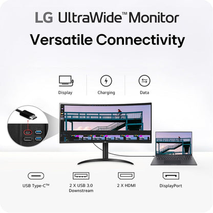 LG 34WR55QK-B 34" Curved UltraWide Monitor, VA Display, WQHD Resolution, 100Hz Refresh Rate, USB-C 65W Power Delivery, Black | 34WR55QK-B (Cushion Missing)