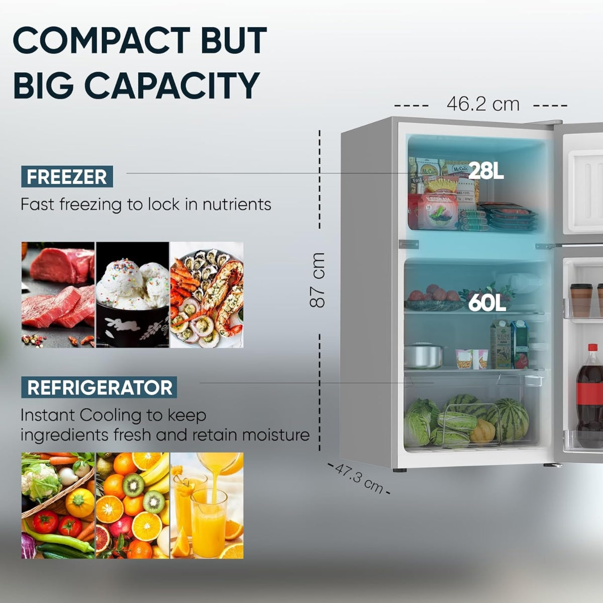Nikai 135 Liter Double Door Small Refrigerator NRF135DDS, With Adjustable Thermostat, 250V Power, Defrost Cooling, Power Saving Silent & Reliable Compressor