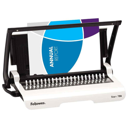 Fellowes Star+ Comb Binding Machine | Manual Comb Binder | 150 Sheet Binding Capacity | 15 Sheet Punch Capacity | White/Black | 5006501
