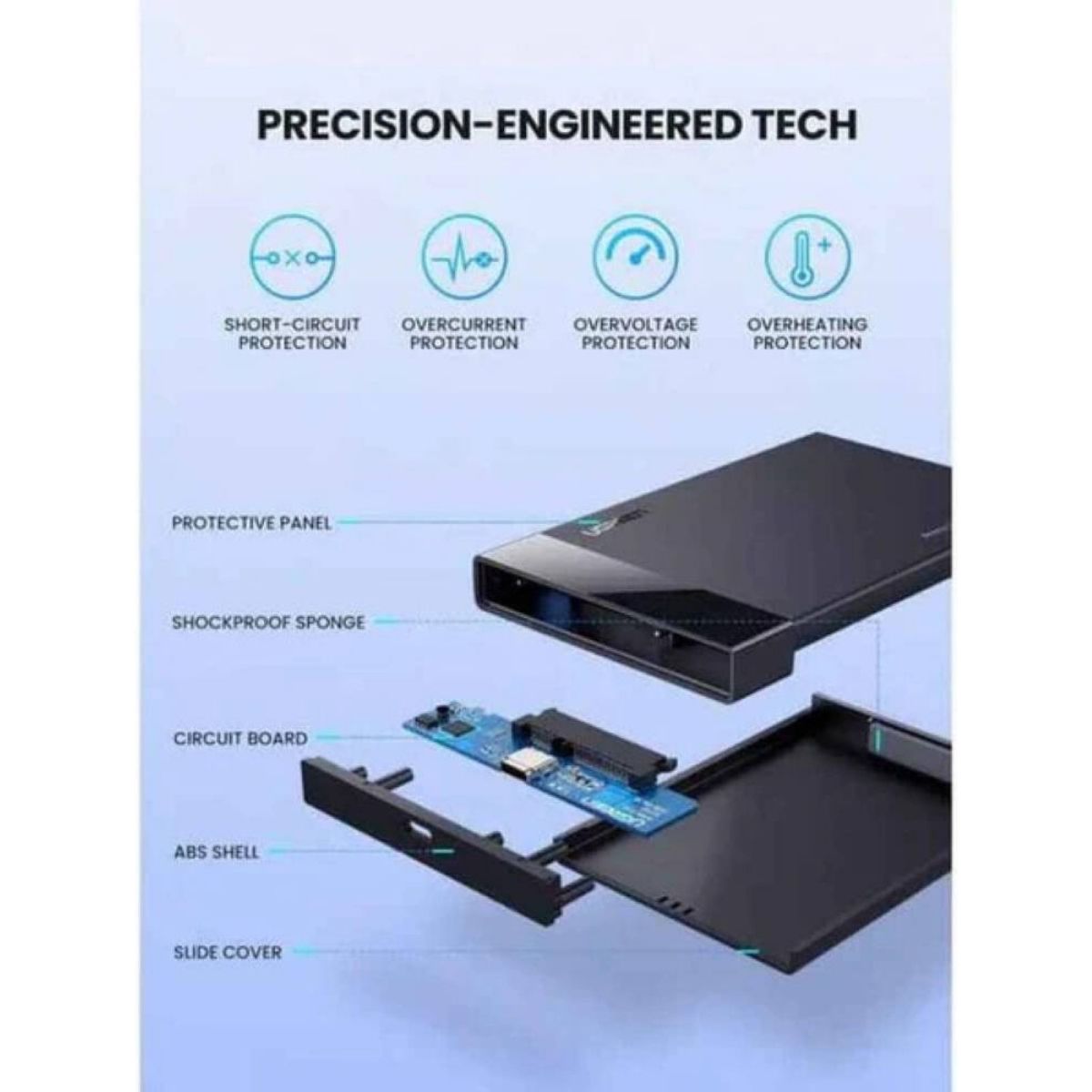 UGREEN 60735 SATA External Hard Drive Enclosure | 2.5-Inch HDD &amp; SSD | USB-C | Up to 6Gbps | USB 3.0