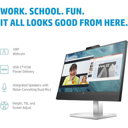 HP E24m G4 Monitor, 23.8" FHD IPS Display, 75Hz Refresh Rate, 5ms GtG Response Time, 5 Mega-Pixel Webcam, 25 Degrees Tilt Adjustability, Built-In Speakers & Echo-Cancelling Dual Mics, Black
