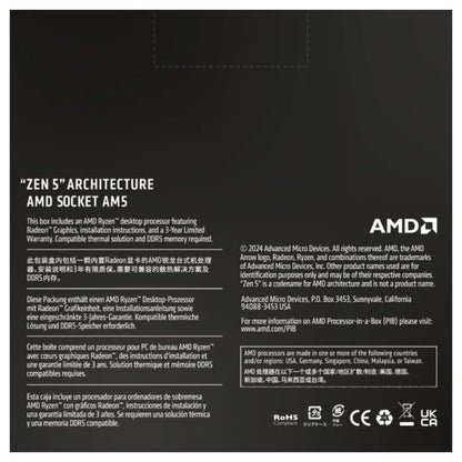 AMD Ryzen 5 9600X AM5 CPU Processor, 6 Cores & 12 Threads, 5.4 GHz Max Boost Clock, 6MB L2 & 32MB L3 Cache, AMD Radeon Graphics, Zen 5, PCIe 5.0 x16 | 100-100001405WOF